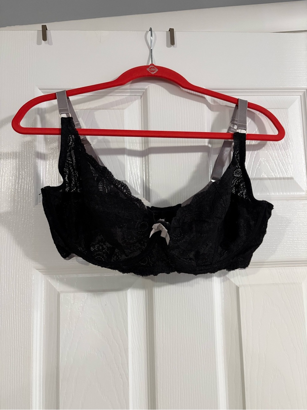 Black Lace Underwire Bra with Contrast Gray Straps